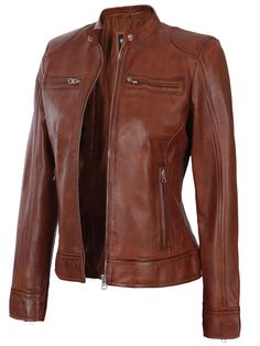 Release your inner rebel with the Dodge Women's Cognac Cafe Racer Leather Jacket. Meticulously crafted to achieve perfection, this jacket encapsulates the very essence of motorcycle chic, enveloped in a luxurious cognac hue. The color emanates an air of sophistication and warmth, lending it a versatile appeal for a range of occasions. Whether you're embarking on a thrilling adventure down open roads or immersing yourself in the bustling urban milieu, the Dodge Cognac Cafe Racer Leather Jacket st Leather Motorcycle Jacket Women, Womens Leather Jacket, Racer Jackets, Cafe Racer Leather Jacket, Womens Moto Jacket, Leather Jacket Women, Cafe Racer Style, Womens Black Leather Jacket, Cafe Racer Jacket