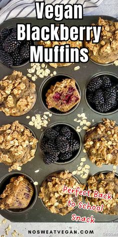 a muffin tin filled with different types of fruit and oatmeal toppings