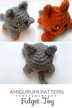 there are three pictures of an animal made out of crocheted yarn and text that says, amigurum pattern fidget joy