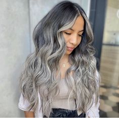 Ashy Grey Balayage, Ash Grey Balayage, Hairstylist Inspiration, Asian Blonde, Dark Brown Hair Balayage, Blonde Silver