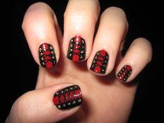 Goth Nail Art, Ongles Goth, Corset Nails, Rockabilly Nails, Gothic Nail Art, Gothic Nails, Goth Nails, Her Nails, Creative Nail Designs