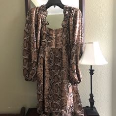 Nwot. Size 10. Brown Flowy Midi Dress For Dress Down Occasions, Flowy Brown Midi Dress For Casual Occasions, Brown Ruffled Dress For Day Out, Brown Midi Dress For Fall Day Out, Casual Brown Midi Dress For Night Out, Brown Ruffled Midi Dress For Day Out, Brown Flowy Dress For Day Out, Brown Ruffled Dress For Night Out, Flowy Brown Dress For Casual Occasions