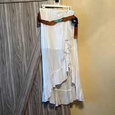 Brand- Iz Byer. Sheer With Underskirt, Never Been Worn, With Tags, Perfect Condition White Skirted Bottoms For Beach Season, Casual White Maxi Skirt For Beach, White Tiered Skirt For Beach Season, Bohemian Flowy Wrap Skirt In White, White Bohemian Flowy Wrap Skirt, White Bohemian Wrap Skirt For Summer, White Flowy Bohemian Wrap Skirt, White Tiered Wrap Skirt For Summer, Bohemian Flowy White Wrap Skirt