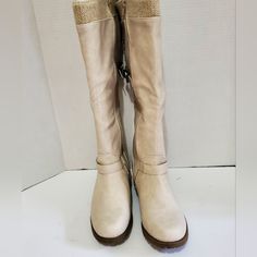 Tall Lace-Up Back Sweater Boot. Taupe, Size 10, Nib. Casual Cream Knee-high Boots, Winter Beige Mid-calf Boots Medium Width, Winter Beige Synthetic Boots, Cream Synthetic Boots For Winter, Beige Casual Moto Boots With Round Toe, Cream Synthetic Winter Boots, Casual Beige Wide Calf Boots, Winter Cream Synthetic Boots, Casual Cream Leather Mid-calf Boots