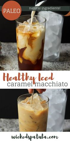 two glasses filled with iced coffee on top of a table