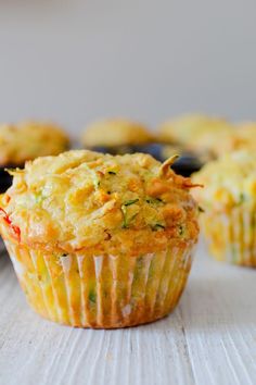 a close up of a muffin on a table