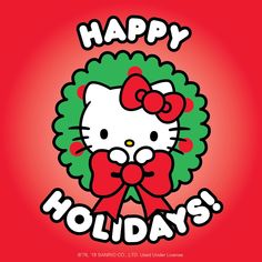 the hello kitty holiday card has been designed to look like it is holding a wreath