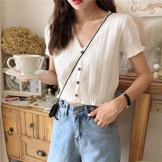 Remotenasa 2024 New Summer Oversized Korean Style Retro Loose Casual T-shirts for Women Irregular Solid O Neck Short Sleeve Y2K Chic Tops Classy Vintage Outfits, Looks Pinterest, Chique Outfits, Elegante Casual, Short Sleeve Cardigan, Mode Inspo, Looks Chic, Inspired Outfits