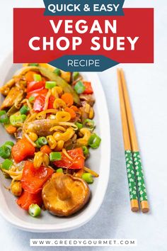 Vegan Chop Suey featuring a mix of colorful vegetables, cashews, and mushrooms, served on a white dish with chopsticks on the side. Vegan Chop Suey Recipe, Vegetable Chop Suey Recipe Chinese, Vegetarian Chop Suey, Vegetable Chop Suey, Vegetable Chop, Chop Suey Recipe, Keto Savory, Vegan Chinese, Healthy Chinese