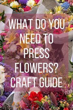 colorful flowers with the words what do you need to press flowers? craft guide on it