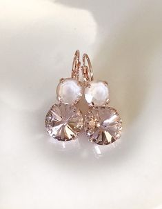 Morganite pink Ivory cream earrings, Swarovski crystal earrings, blush bridal earrings, bridesmaid gift, wedding jewelry Cream Earrings, Diamond Earrings Design, Blush Bridal, Pink Ivory, Earrings Bridesmaid, Swarovski Crystal Necklace, Earrings Crystal, Swarovski Crystal Earrings, Bridal Bracelet