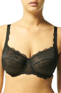 Designed in France, this underwire bra offers divine comfort and a flattering shape with stretchy floral lace and supersoft three-part cups. 76% polyester, 24% elastane with 72% polyamide, 28% elastane contrast Hand wash, dry flat Imported Elegant Full Cup Stretch Bra, Stretch Bra With Removable Cups, Padded Lace Underwire Bra, Elegant Lace Padded Bra, Elegant Fitted Bra With Medium Bust Support, Fitted Lace Bra With Removable Cups, Fitted Full Cup Bra With Lace Closure, Elegant Fitted Padded Bra, Classic Lace Fitted Bra