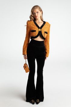 Miranda Crop Jacket (Yellow) – Nana Jacqueline Luxury Gold Outerwear For Evening, Luxury Gold Party Outerwear, Yellow Fall Party Outerwear, Yellow Long Sleeve Blazer For Party, Long Sleeve Yellow Blazer For Party, Nana Jacqueline, Under The Moonlight, Suit Up, Dolce E Gabbana