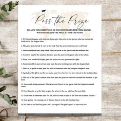 the poem for pass the rose is shown on a wooden table with eucalyptus leaves and scissors