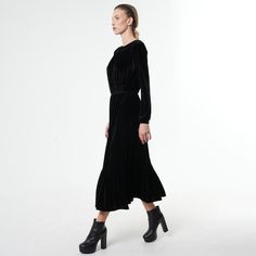 Made of high-quality velvet, this long sleeve long dress is defined by a simple yet gorgeous cut with a hint of minimalism. The waist is emphasized by the elastic while the lower part of the dress falls gracefully on the body. Perfect for daily activities and special moments, this loose dress will definitely get you through any situation!  This garment closes with a button at the neck. MATERIAL: 90% polyester, 10% spandex  CARE: Dry clean only. Never iron. Use steam to remove wrinkles. Clothing Symbols, Long Sleeve Long Dress, Long Velvet Dress, Sleeve Long Dress, Shirt Blouses Women's, Gifts For New Mums, Pearl Jewellery Earrings, August Birth Stone, Loose Dress