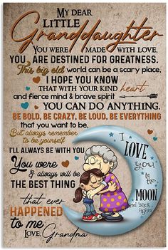 an old woman is sitting on the moon with her hand in her pocket and saying,'my dear granddaughter you were made for greatness