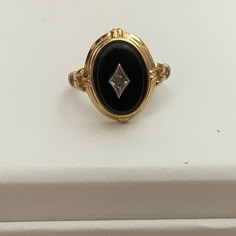 Vintage Art Deco 14k Onyx Ring From The 1950s. Genuine Oval Shaped Onyx Stone Measures Approx 10x15 Mm. Accent Center Natural Diamond Stone Set In White Gold. Band Is 14k And Approx 2mm Thick. Ring Size 10.5 (Can Be Resized.) Pristine Condition With No Visible Flaws. This Ring Is A Stunner! Onyx Signet Rings Women, Antique Black Onyx Ring, Onyx And Gold Jewelry, Art Deco Onyx Ring, Punk Engagement Rings, Onyx And Diamond Ring, Onyx Rings Women, Black Stone Engagement Ring, Black Rings For Women