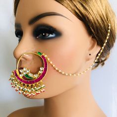 Kundan Nose Ring/ Bridal Kundan Nath/ Sabyasachi Nose Ring/ Kundan Jewelry/ Indian Big Nose Ring/ Indian Wedding Jewelry/ Golden Nose Ring Traditional Handwork Nath/Nose Pin Light Weight Diameter: 2.15 Inches Perfect For Indian Weddings And Celebrations A Beautiful & Memorable Gift for Weddings and Special occasions Made in Brass with very high quality Kundan Stones and Lustrous Pearls. Kundan Bridal Sets For Marriage, Wedding Bridal Sets In Temple Jewelry Style, Fusion Style Hand Set Bridal Sets For Wedding, Fusion Bridal Sets Hand Set For Wedding, Fusion Style Wedding Bridal Sets, Kundan Toe Ring Jewelry For Weddings, Wedding Meenakari Toe Ring Jewelry, White Chandbali Bridal Sets Gift, White Bollywood Chandbali Wedding Jewelry