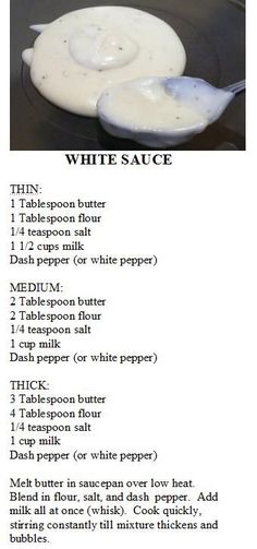 the recipe for white sauce is shown in an image above it's description page