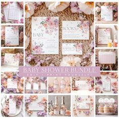 the baby shower bundle is shown with pink flowers