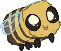 a drawing of a bee with big eyes and a striped body, sitting down on the ground