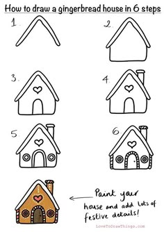 how to draw a gingerbread house in 6 steps step by step instructions for kids