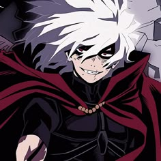 an anime character with white hair and red cape