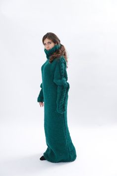 "Make a definite statement with your style with our wool turtleneck sweater dress. Crafted from high quality wool , that's comfortable and elegant at the same time, this design has a distinctive and stylish appeal. DETAILS - Made from Higth Premiunm wool premium yarn -100 % handmade and home made knit ,our own production - Turtleneck dress - The model is 170 cm tall (regular S) - The dress on pictures are size 3XL - As mostly all models in our shop the dresses is loose fit - Color on photo -gree Long Wool Dress, Sweater Dress Outfit Winter, Angora Sweater Dress, Maxi Sweater Dress, Maxi Sweater, Pink Sweater Dress, Wool Knitted Dress, Sweater Dress Outfit, Sweater Maxi Dress