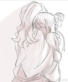 a drawing of two people hugging each other