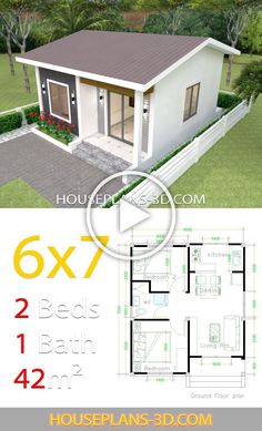 the floor plan for a small house with an attached porch and covered in grass area