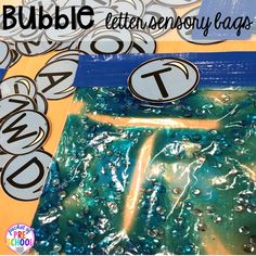 there is a plastic bag with some letters on it and the words bubble stickers