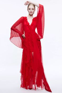 Purchase Day Sunburst Sleeve Maxi Dress featured by Alice + Olivia in perfect ruby. - Scroll down your favorite shopping street. Latest Designer Dresses, Pleated Sleeves, Skirt Pleated, Top Design Fashion, Getting Dressed, A Line Dresses, Pleated Bodice, Alice And Olivia, Sleeve Maxi Dress