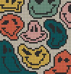 a cross stitch pattern with different colored cats