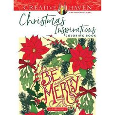 a christmas coloring book with poinsettis and holly leaves on the front cover