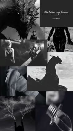 black and white photo collage with the words, i can't stay my dragon