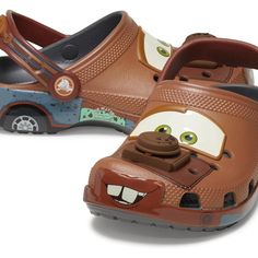 Who’s Up For Some Tractor Tippin’? Mater Just Pulled Up To Join His Best Friend, Lightning Mcqueen, In Our Collection Of Disney And Pixar Cars Classic Clogs. Each Pair Features Cars’ Illustrative Graphics Unique To Tow Mater. Delight In Soft Tpu Details Like An Exposed Engine On The Toe And A Tow Hook On The Heel Strap. Ultra-Comfy Cushioned Footbeds Will Have Your Feet Happier 'N A Tornado In A Trailer Park! Winnie The Pooh Theme Crocs, Cars Mater, Mater Cars, Tow Mater, Crocs Classic Clogs, Disney Pixar Cars, Pixar Cars, Disney Kids, Lightning Mcqueen