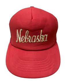 Details Item Brand - Nebraska Condition :Good (refer details carefully)   Size : One Size Fit All Made In Taiwan Roc Please read our shop policies carefully before buying.. Thanks for visit our shop.. color may be slightly different from the original color due to lighting and background factors Embroidered Snapback Hat, Embroidered Text Cap One Size Fits Most, One Size Fits Most Cap With Embroidered Text, Red Embroidered Snapback Trucker Hat, Vintage Baseball Cap With Embroidered Logo, Embroidered Text Cap, Embroidered Cap, Sports Caps, Embroidered Caps