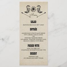 a menu card with cowboy boots on it