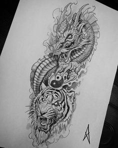 a tattoo design with two tigers on it