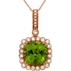 Royal 14K Rose Gold Peridot & Diamond Pendant - 3.30 Carat Total Gemstone Weight Luxury Formal Peridot Necklace, Luxury Peridot Jewelry With Brilliant Cut, Luxury Fine Jewelry Peridot Gemstones, Luxury Yellow Gold Peridot Necklace, Formal Peridot Pendant Necklace, Luxury Peridot Pendant Necklace, Peridot Gemstone Pendant Necklace, Peridot Color, Peridot Pendant