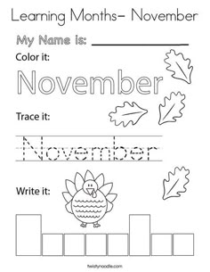 an autumn themed worksheet for kids to practice their handwriting and color the leaves