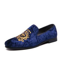 Features a smooth faux suede upper adorned with detailed embroidery, and meticulous construction throughout. You're going to love the way you look in these loafers. This is not sold in stores, and there is very limited quantity. Fits true to size Designed for style and comfort Faux suede upper Detailed embroidery Upper material: faux suede Outsole material: rubber Shoes Embroidery, Party Flats, Chinese Shoes, Mens Loafers Shoes, Moccasins Mens, Suit Shoes