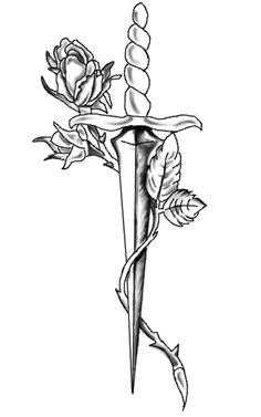 a dagger and rose tattoo design