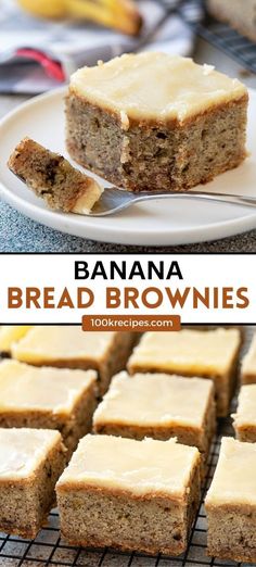 banana bread brownies on a cooling rack with the text overlay that reads, banana bread brownies