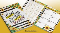 an open planner with sunflowers on it