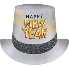 Bring old-school style to the New Year's celebration in this silver hat! The top hat reads Happy New Year in balloon-shaped letters. The look's complete with gold firework bursts and a glitter black hatband. Glitter Silver Happy New Year Cardstock Top Hat product details:  5in tall One size fits most teens and adults Cardstock New Years Eve Tops, Silver Hat, Gold Color Scheme, Halloween Costume Shop, Glitter Top, Silver Paper, Skull Decor, School Style, New Year Decor