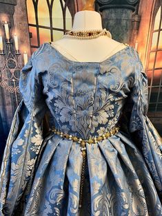 Elegant Blue Gown For Fancy Dress, Blue Baroque Wedding Dress, Blue Baroque Dress With Historical Design, Blue Historical Wedding Dress, Blue Wedding Dress With Historical Design, Blue Historical Design Wedding Dress, Blue Dress With Historical Design And Fitted Bodice, Tudor Gown, Tudor Fashion