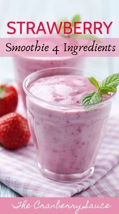 two glasses filled with smoothie and strawberries