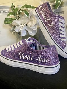 Purple glitter sneakers, lilac wedding shoes, birthday shoes Lilac Purple Sweet 16, Purple Round Toe Party Sneakers, Purple Glitter Low-top Sneakers, Lilac Purple Wedding, Sneakers For Bride, Wedding Sneakers For Bride, Purple Sweet 16, Birthday Shoes, Wedding Sneakers