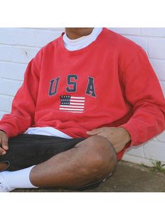 Men Youth Sweatshirt, USA crew neck sweatshirt Fleece Crew Neck Hoodie, Oversized Red Crew Neck Sweatshirt, Red Oversized Crew Neck Sweatshirt, Winter Crew Neck Sweatshirt, Winter Crew Neck Sweater For Leisure, Crew Neck Sweater For Winter Leisure, Winter Crew Neck Leisure Sweater, Winter Leisure Crew Neck Sweater, Crew Neck College Sweatshirt For Winter